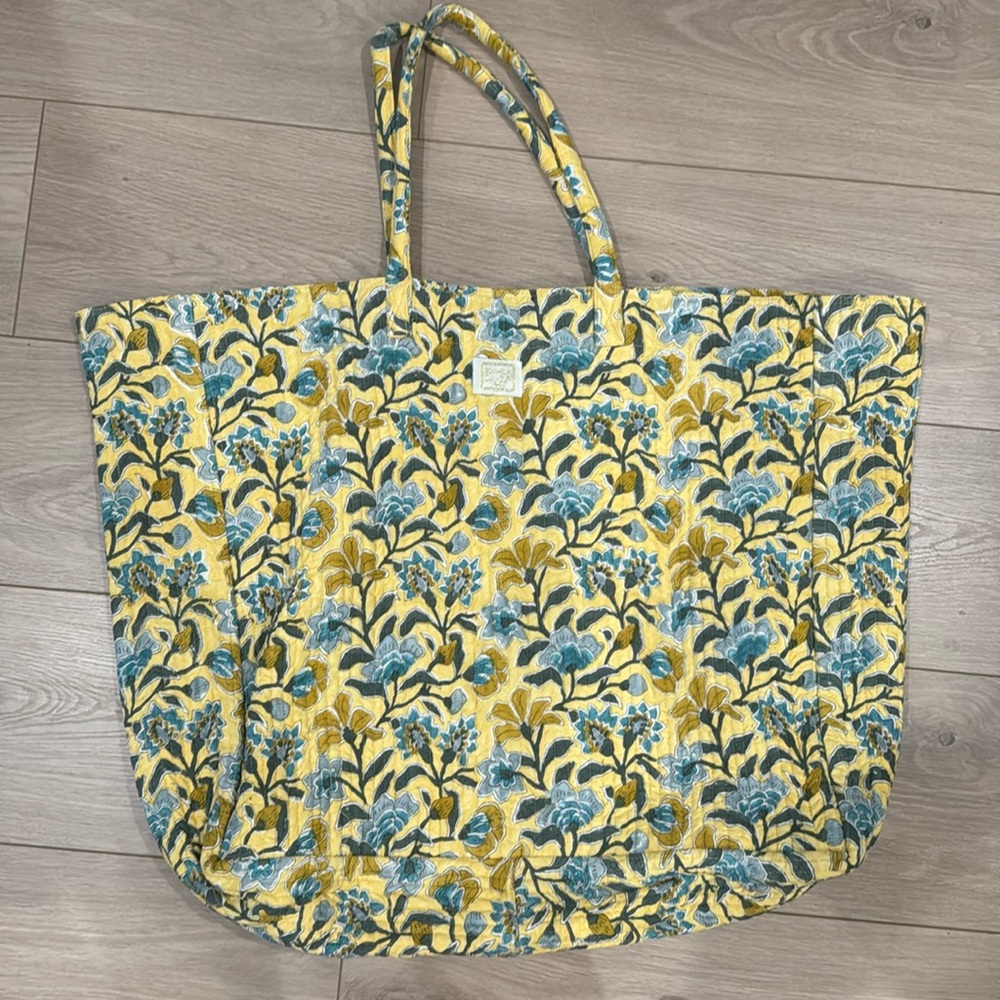 NWOT Bonheur Du Jour Paris yellow and blue quilted bag